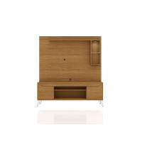 Manhattan Comfort 219BMC2 Baxter 62.99 Freestanding Mid-Century Modern Entertainment Center with LED Lights and Decor Shelves in Cinnamon